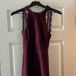 Soprano Deep Red Lace Trim Mini Dress